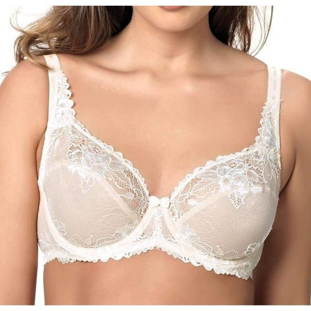 Paramour Unlined‎ Underwire Bra Wild Blooms Size 36D Ivory Lace Back Closure